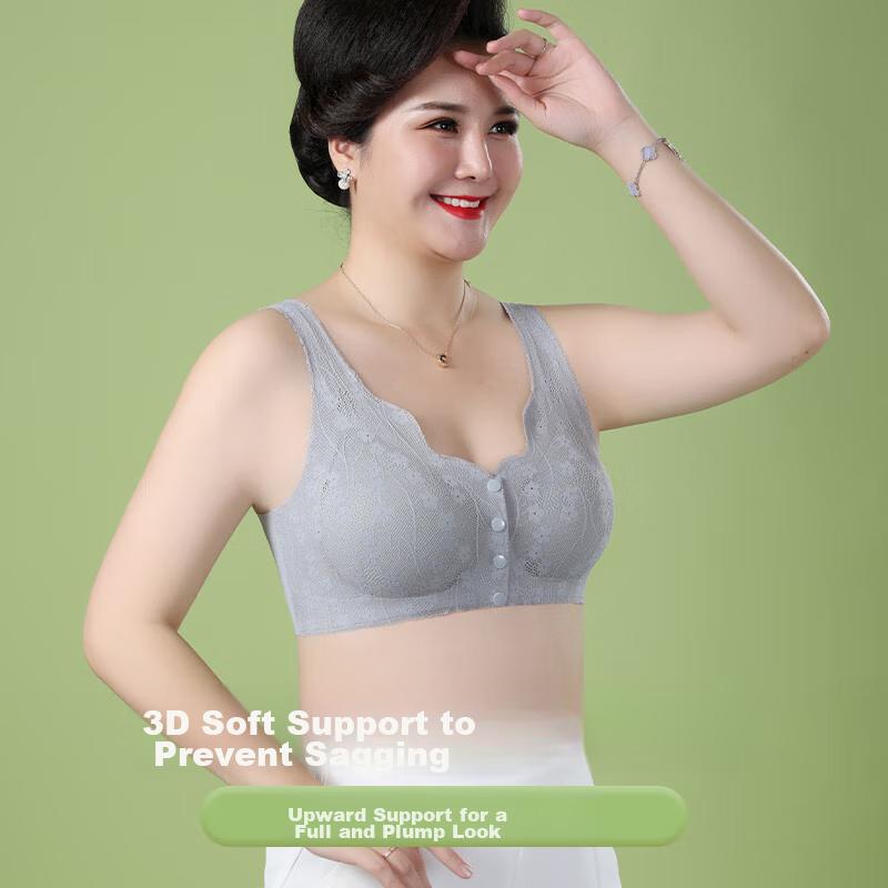 LangSha Middle-Aged And Elderly Women's Comfortable Soft Wireless Push-Up Bra with Front Opening, Seamless And Lift-Up Desig