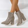 Осень и зима большой размер острые пайетки толстый каблук женские модные ботинки серебряные пайетки милые низкие ботинки женские ботинки