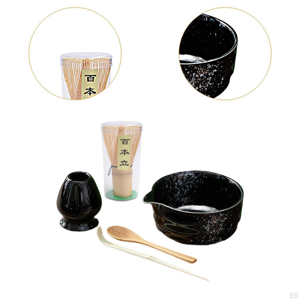 Ceramic Matcha Preparation Set with Spoon and Whisk for Family Tea Time