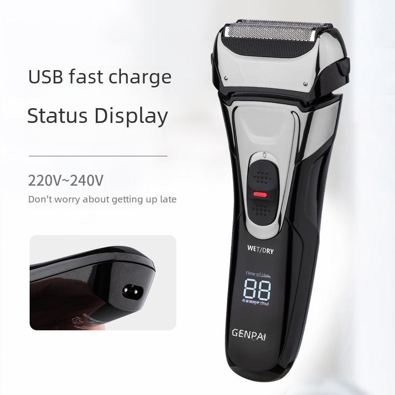 Мужская аккумуляторная электробритва с тремя лезвиями и выдвижным триммером, полностью моющаяся.