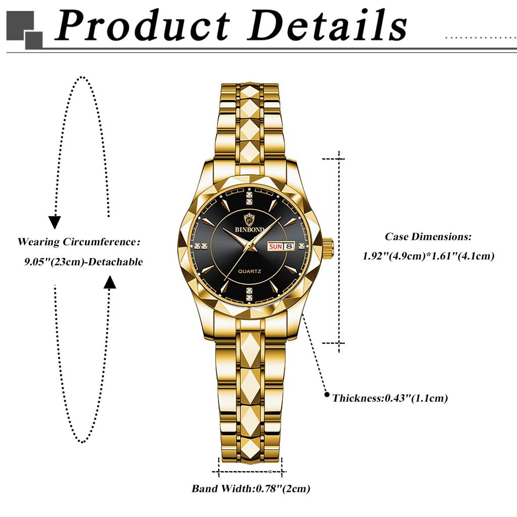 Часы золотые аналоговые простые с календарем дней недели 3ATM водонепроницаемые повседневные деловые женские часы с ремешком из нержавеющей стали на день рождественский подарок для женщин -