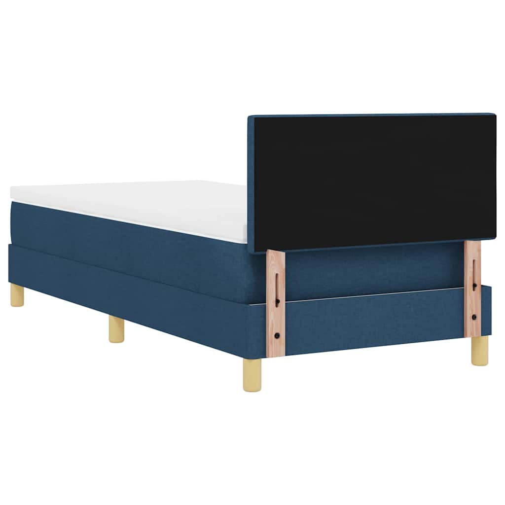 Blue Box Spring Bed with Pillow and Adjustable Headboard 90 x 190 cm Fabric