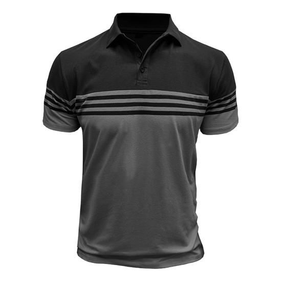 Мужская полосатая футболка с коротким рукавом и лацканами, дышащая хлопковая смесь, повседневный топ для повседневной носки, вечеринок, офиса, гольфа