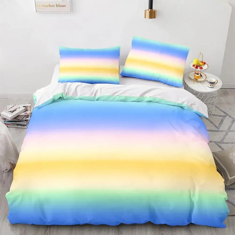 Радужный градиентный пододеяльник, комплект постельного белья Queen Size Rainbow для детей и девочек, милый стиль, комплект постельного белья из полиэстера, односпальное одеяло King Twin, покрывало