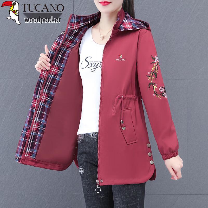 Женский тренч средней длины с вышивкой Woodpecker