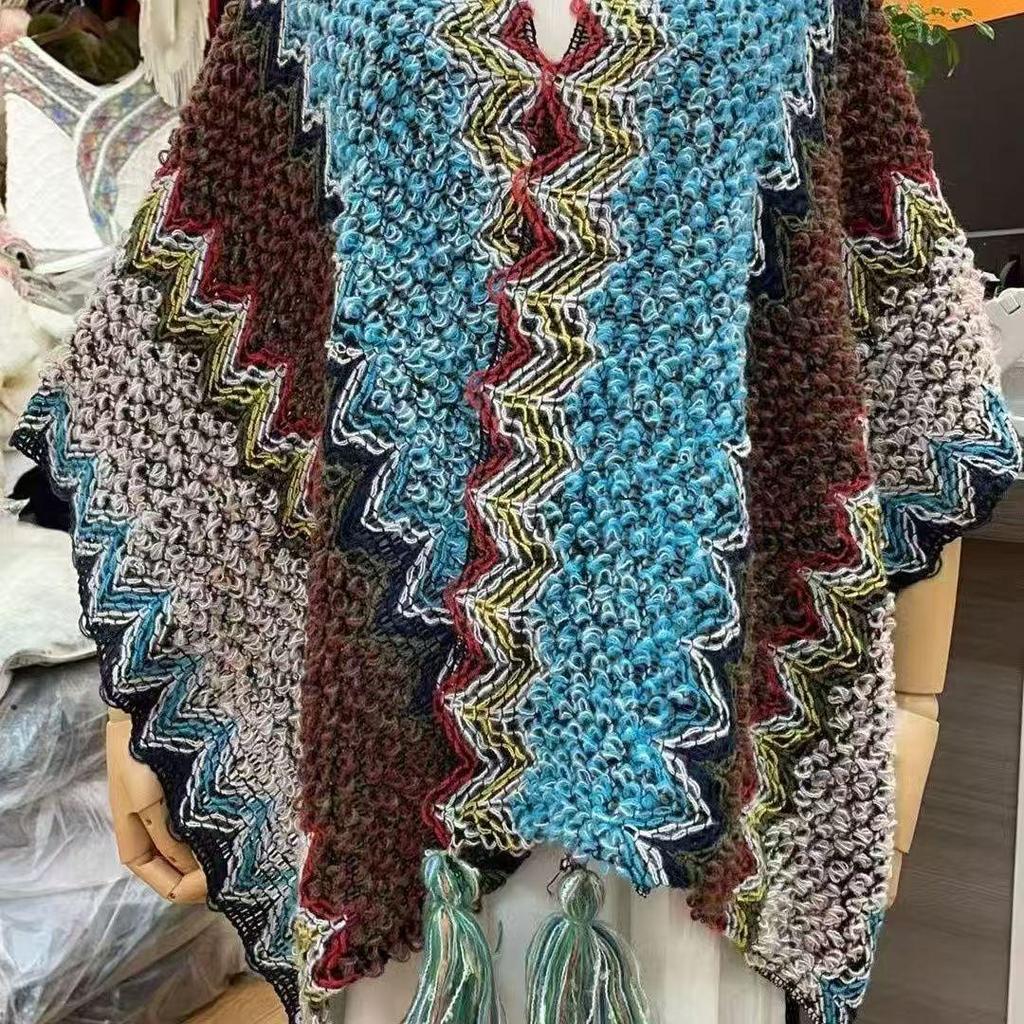 Женская вязаная шаль-накидка в этническом стиле - Верхняя одежда, вдохновленная путешествиями по Юньнаню, Сычуани, Тибету и Синьцзяну