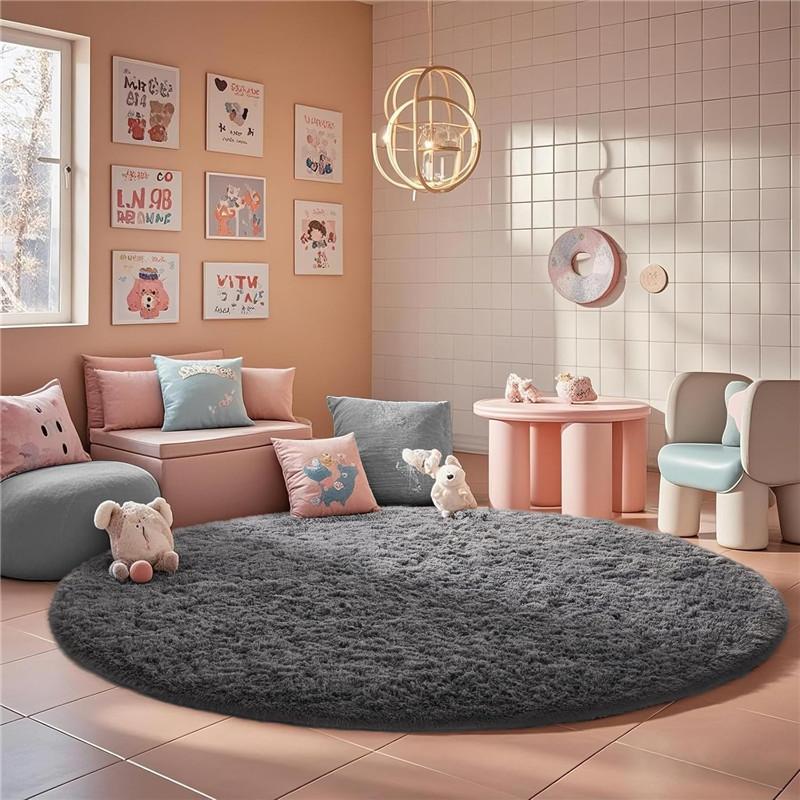 2x2m Super Soft Plush Round Rug Mat Fluffy White Carpets for Living Room Home Decor Bedroom Kid Room Decoration Salon Thick Pile Rug