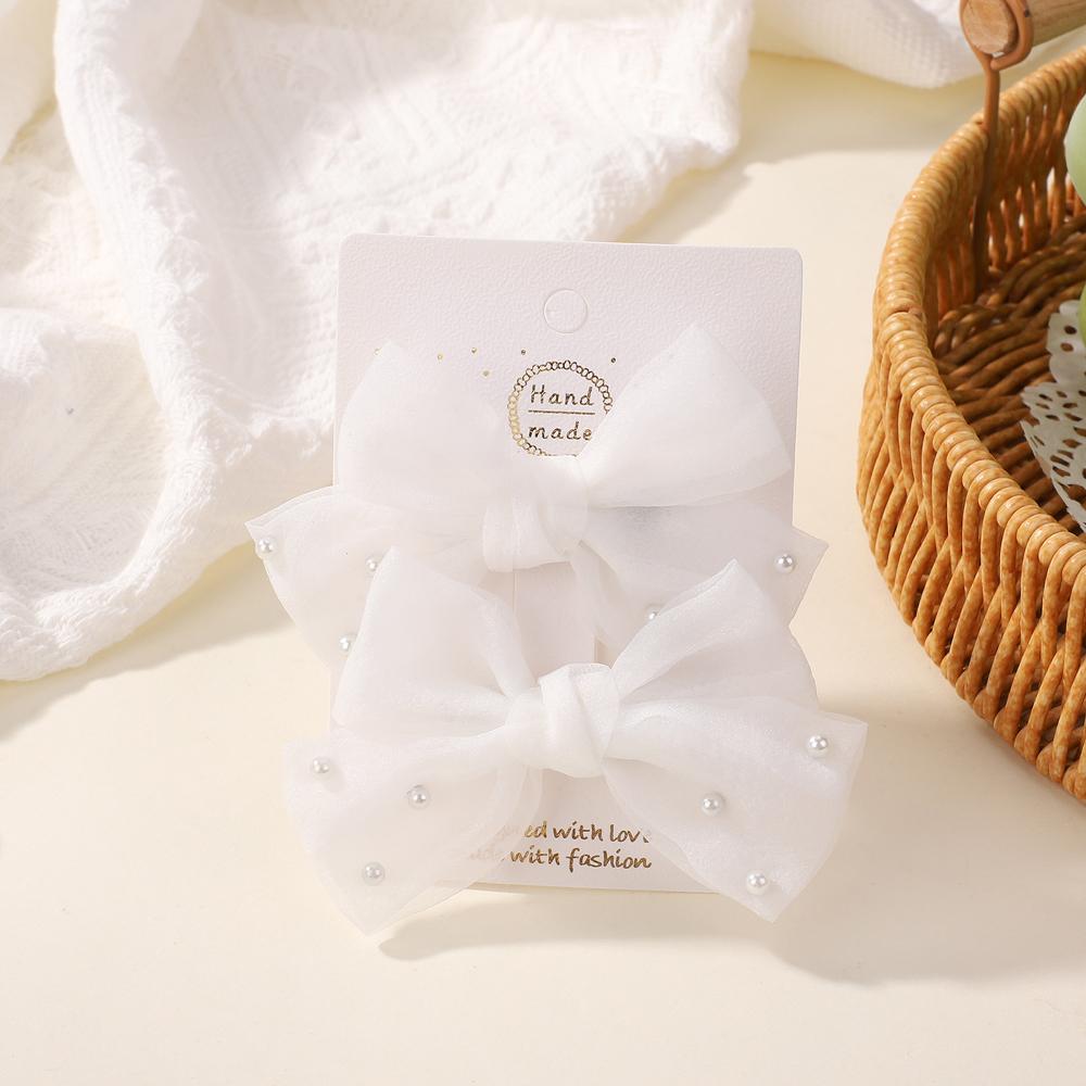 2 шт./набор Жемчужные банты Заколки для волос Милые Сладкие Девочки Боковая заколка Однотонная заколка ручной работы с бантом Аксессуары для волос Головной убор Подарки