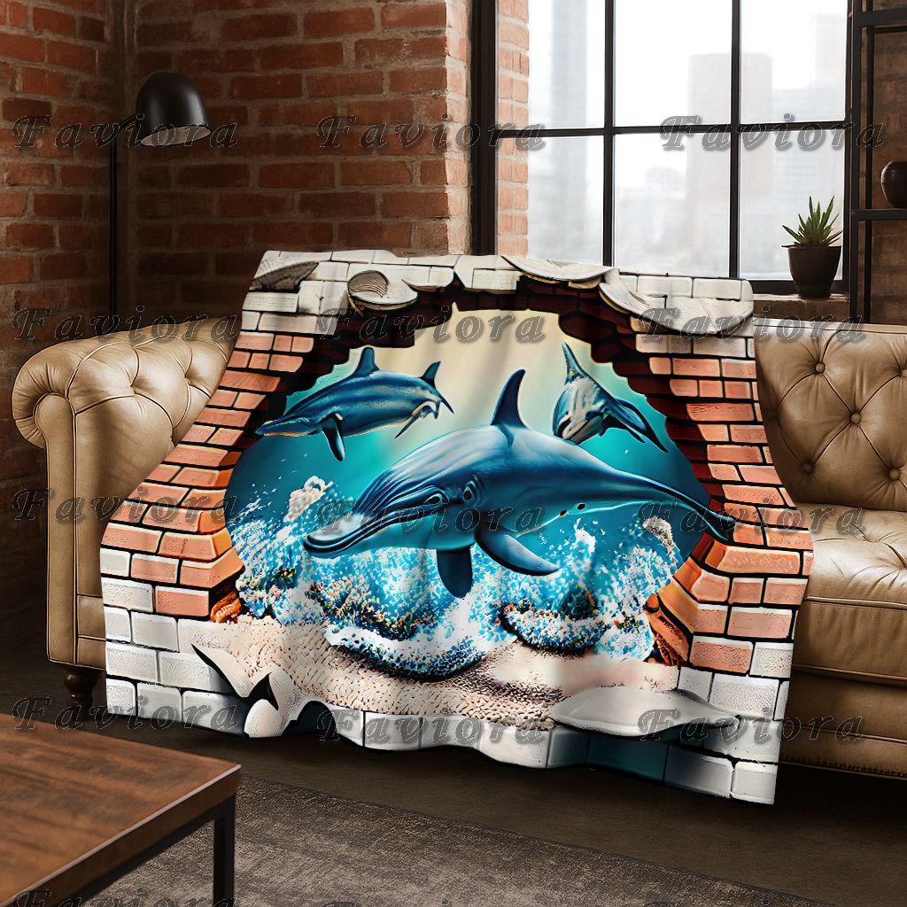 3D Illusion Sea Underwater World Dolphin 2026 New Flannel Blanket,Cozy Soft Throw Blanket for Home Bedroom Bed Sofa Cover Gift
