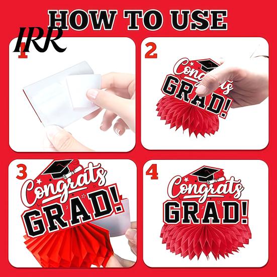 Waterproof Graduation Decorations 12Pcs 2026 Honeycomb Decor 3D Centerpieces for Commencement Party Red & Stars And Badges Black Theme