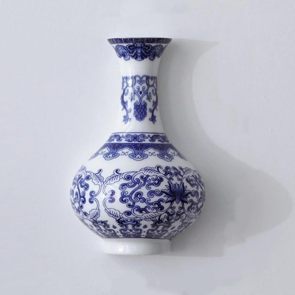 Antique Blue White Porcelain Wall Hanging Ceramic Vase Wall Hanging Vase  Living Room Decor