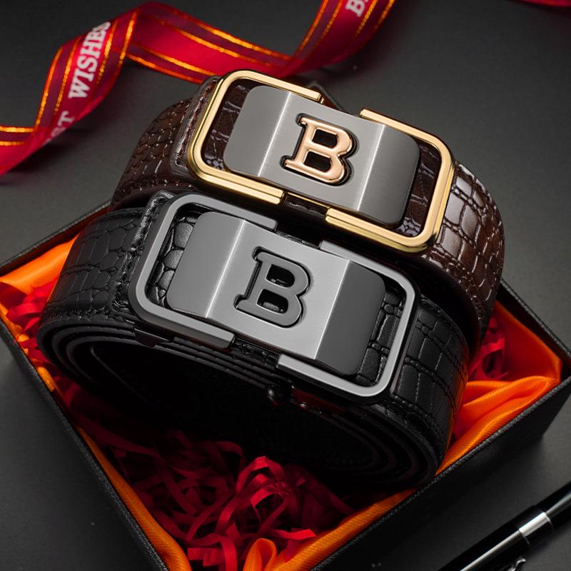 Eck Kangaroo Men's Toothless Automatic Buckle Crocodile Pattern Formal Belt