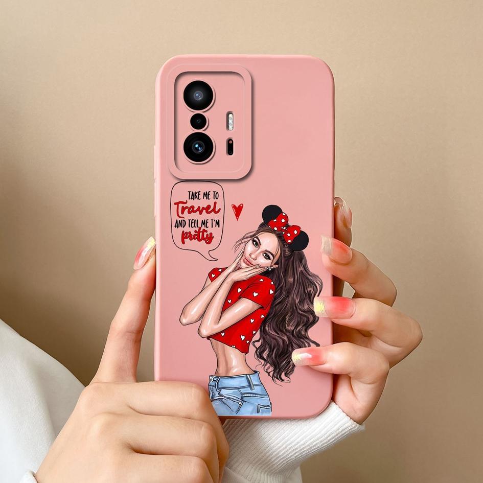Чехол для Xiaomi 11T Pro Чехол Модный Дизайн Милые Девушки Матовый Жидкий Силикон Защитная Пленка для Экрана Чехол для Xiaomi 11T 11 T Fundas