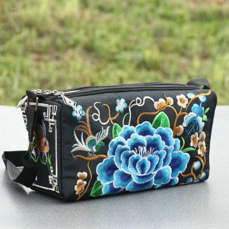 Yogodlns Сумка через плечо в этническом стиле Юньнань, сумка через плечо с цветочной вышивкой, парусиновая сумка для отдыха, простая женская трехслойная сумка через плечо