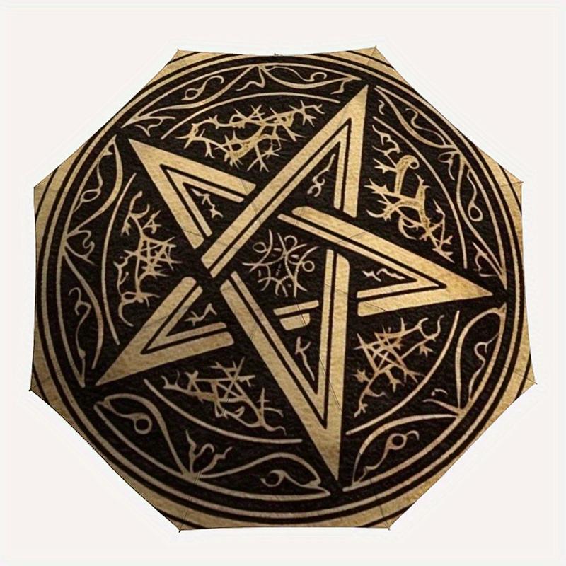 Pentagram Symbol Umbrella, Portable 3-Fold Umbrella for Men & Women,