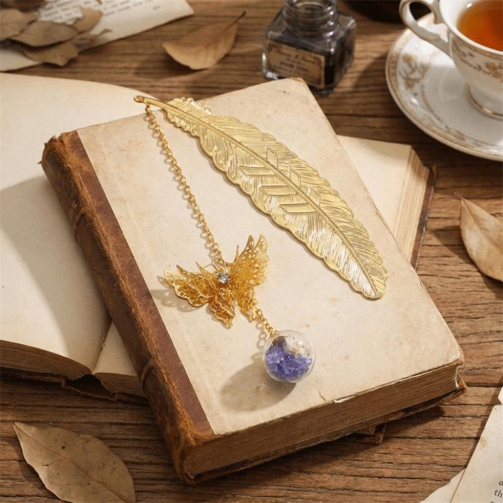 Multi-Color Feather Bookmark Zinc Zinc Alloy Chinese Style Page Marker Eternal Flower Bookmark Birthday Gift