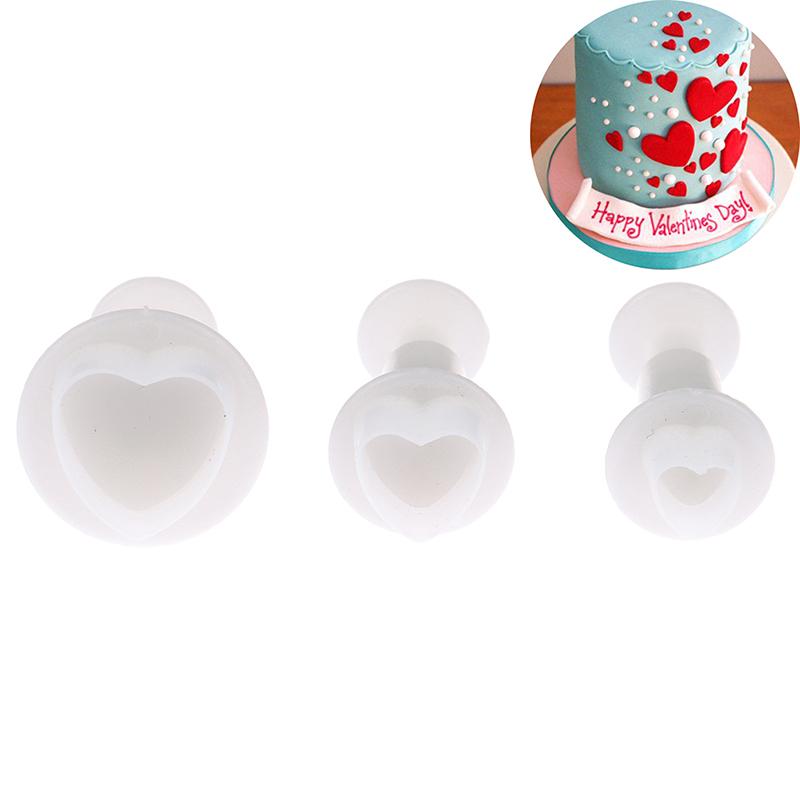 3Pc Heart Fondant Plunger Set Valentines Love Sugar Craft Cake Decorating Baking