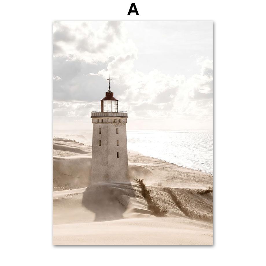 Beige Beach Lighthouse Reed Sea Waves Seascape Wall Art Canvas Painting Posters And Prints Wall Pictures For Living Room Decor
