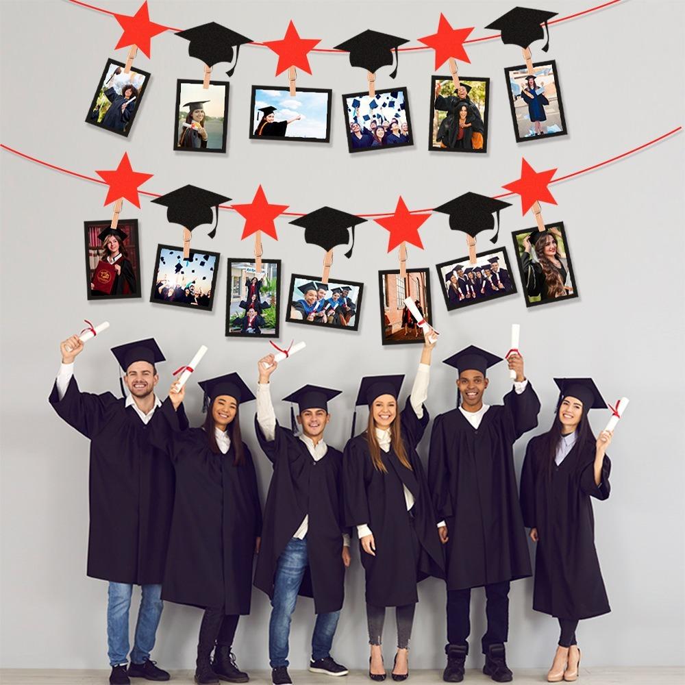 Black Gold Graduation Photo Banner Celebrate Picture Banner Graduation Hanging Decor  Classmates