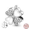 New 925 Sterling Silver Four -Leaf Clover Purple Daisy &Lily Charm Beads Fit Original Fashion Bracelet Bangle Women Jewelry Gift