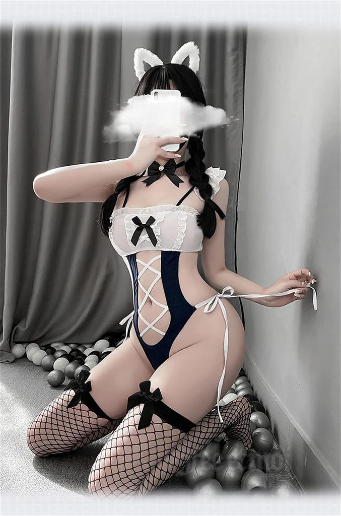 LIKENNY Cosplay Cat Sexy Maid Leotard High Leg Swimsuit Cute Cute Ensemble Underwear Costume Photoshoot Costume Halloween Christmas Choker Ensemble