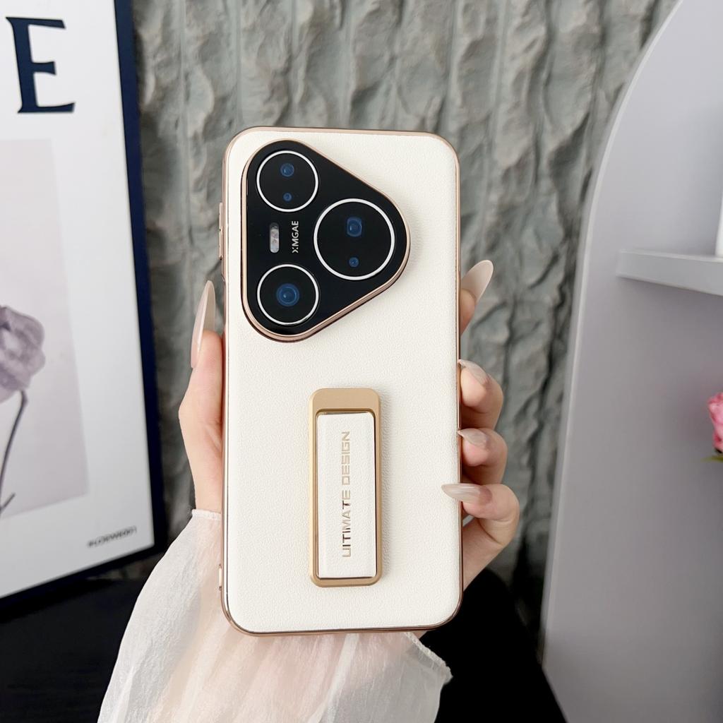 Для Huawei Pura 80 70 Pro Plus Ultra Чехол из натуральной кожи Защита объектива камеры Держатель для пальцев Металлическая подставка Гальваническое покрытие