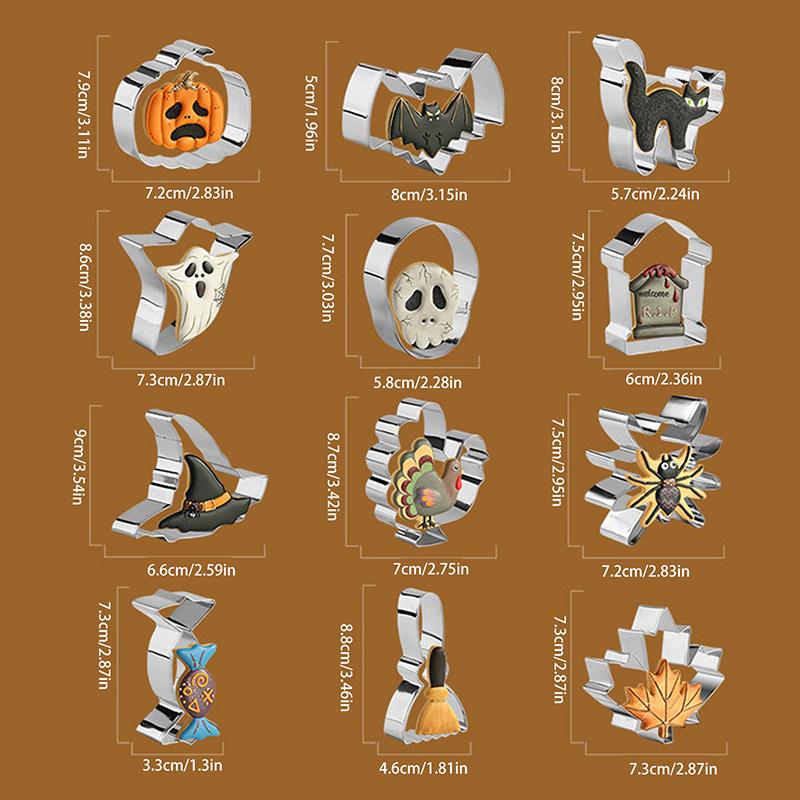 Набор из 12 формочек для печенья на Хэллоуин для выпечки тыквы, призрака, летучей мыши, кошки, черепа, конфет, ведьмы, паука для украшения вечеринки на Хэллоуин