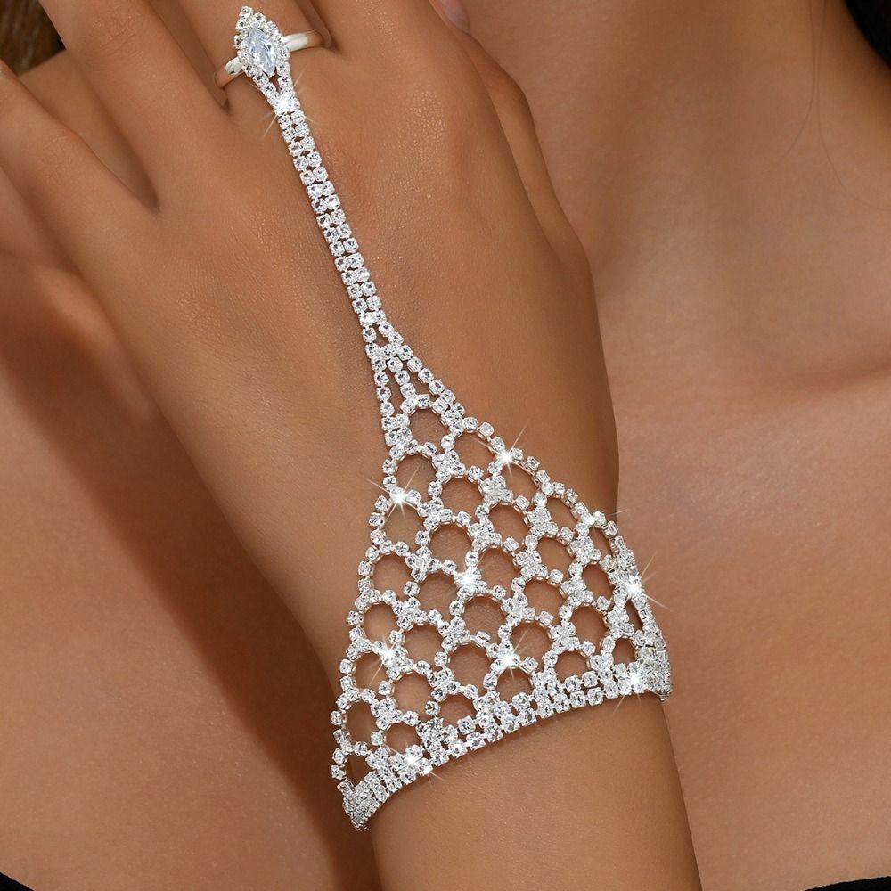 Rhinestone Tassel Ethnic Dance Accessory Multi Layer Adjustable Golden Finger Bracelet Retro Durable Hollow Geometric Pendant