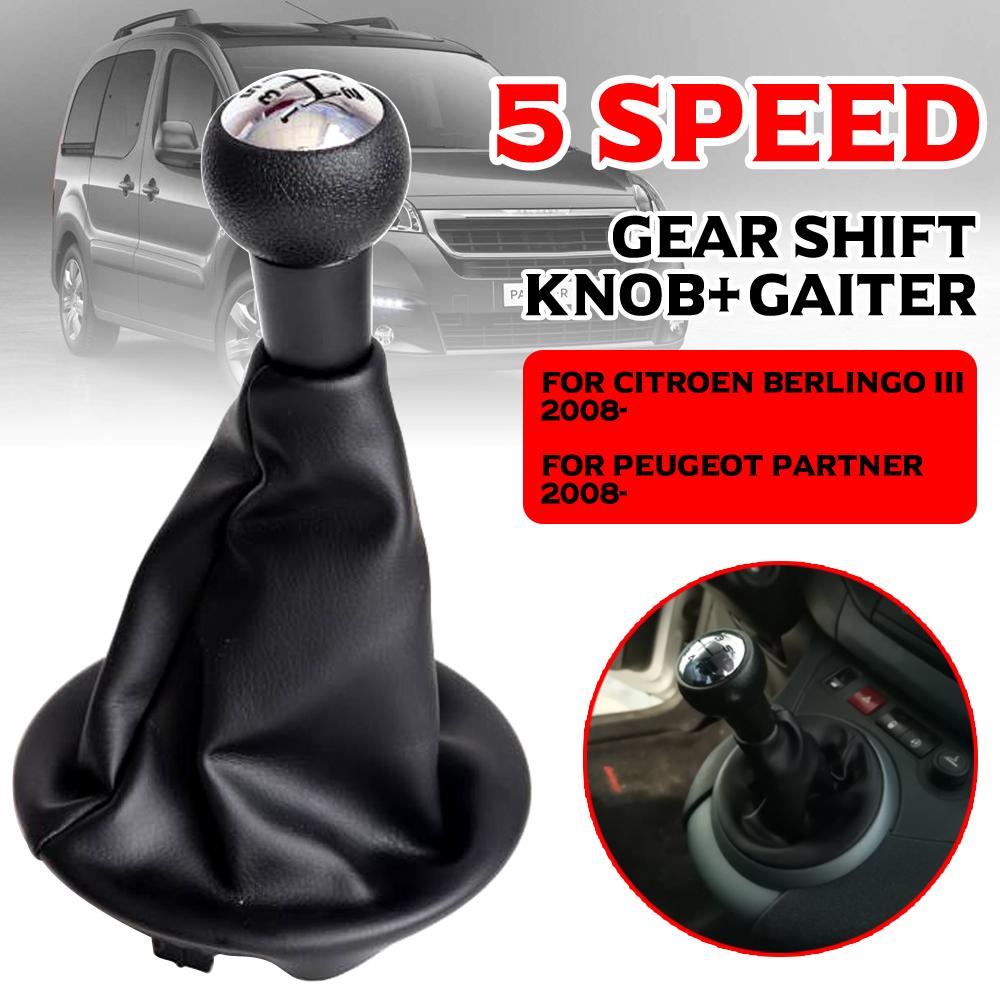 5 Speed Gear Shift Knob+Gaiter For Citroen Berlingo III For Peugeot Partner 2008- PU Leather Car Interior Accessories