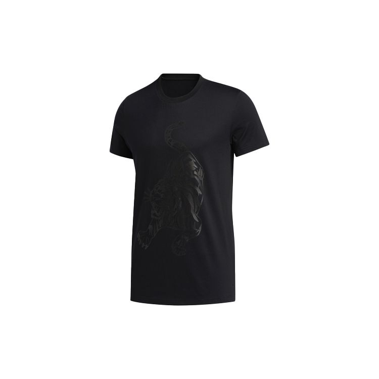 adidas CNY Series Tiger Print Баскетбольная спортивная футболка с коротким рукавом Мужские топы Черные GH4996