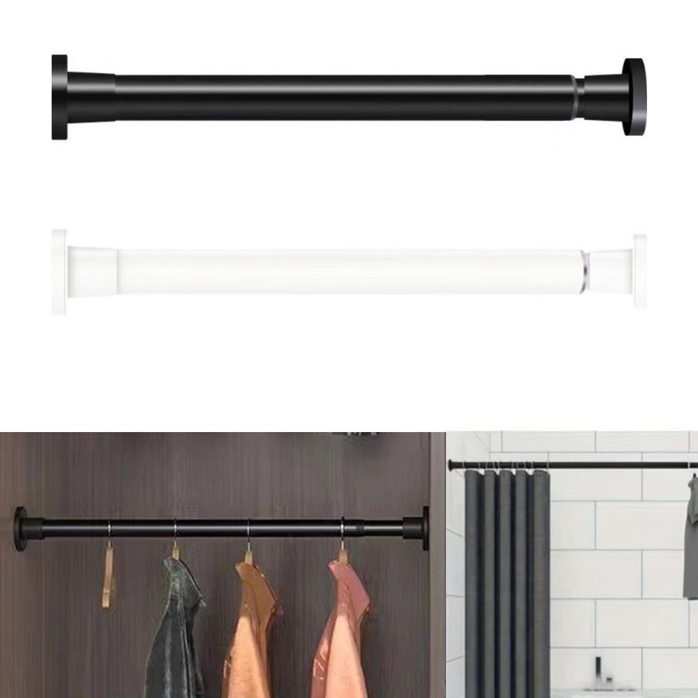 Metal Telescopic Door Curtain Rod No Drilling Adjustable Length Spring Curtain Rod Multi-functional Clothes Drying Rack