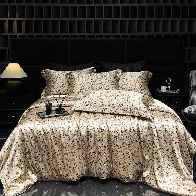 Роскошный высококачественный шелковый постельный комплект Шелковистый сатиновый комплект пододеяльника С принтом Размер Квин Кинг Мягкий Подарок для вашего возлюбленного, друзей