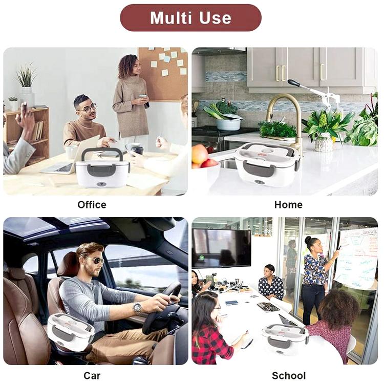 In Stock Gray 110V and 12V 40W Stainless Steel Portable Food Warmer Heater 1.5L Lunch Box for Car and Home