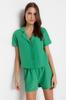 Women's Fashion Green Terrycotton Shirt-Shorts Woven Pajama Set