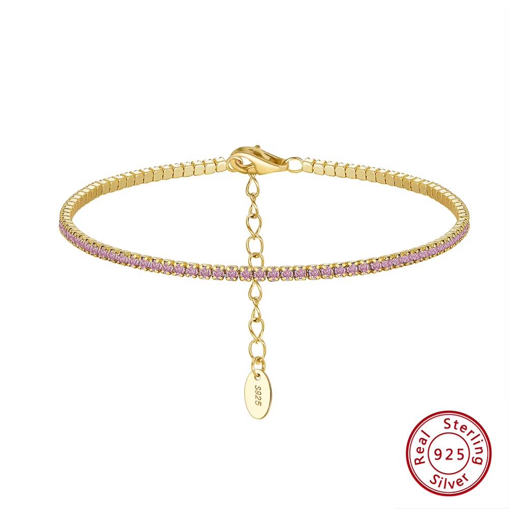 ORSA JEWELS Оригинальный браслет-теннис из стерлингового серебра 925 пробы Модный браслет с цирконами 4A черного, розового и синего цветов Ювелирное изделие для женщин SB190