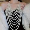 Multi-layer Faux Pearl Handmade Stitching Trendy Exquisite Halter Top Small Vest Chest Chain Body Chain Jewelry For Women