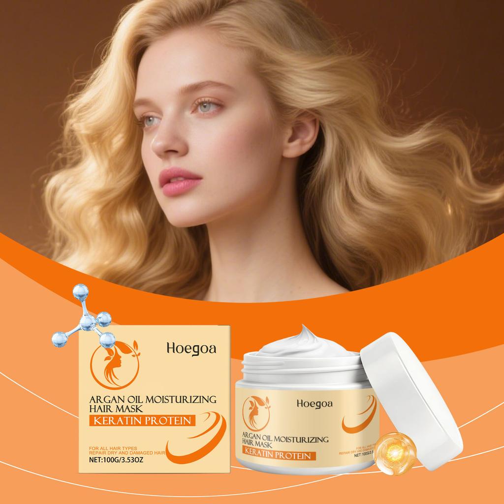 HOEGOA Argan Oil Hair Mask Moisturizing Hydrating Smoothing Natural Shine Hair Care 100ml