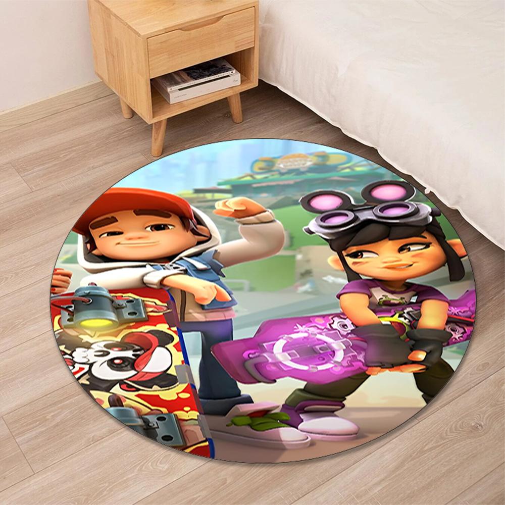Subway Surfers Printed Round Rug Carpet Chair Rug Area Rug Entryway Doormats,for Office Chair Living Room Bedroom Kitchen Room.