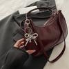 2026 New Chic and Simple Trendy Chain Shoulder Bag, Half-Moon Shaped Bag with Bow Charm, Solid Color Crossbody Bag for a Sexy Girl