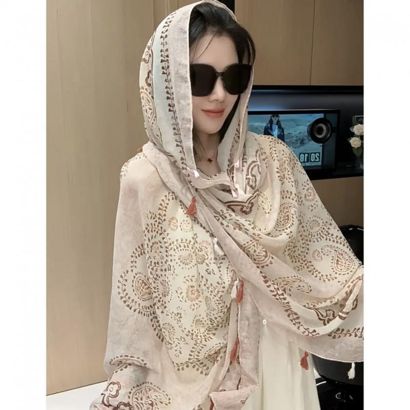 Womens Lightweight Vintage Ethnic Wrap Shawl With Button Sun Protection Scarf Travel