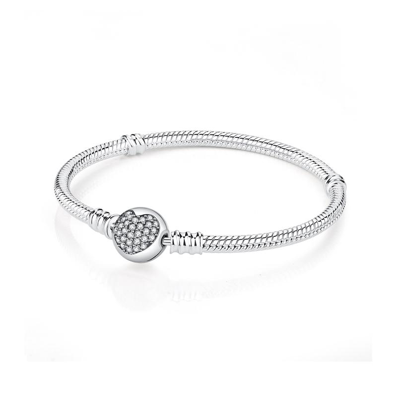 Original 925 Sterling Silver Bracelet For Women Charms Beads Rose Gold Heart Bracelets Bangles Snake Chain Luxury Jewelry Gift