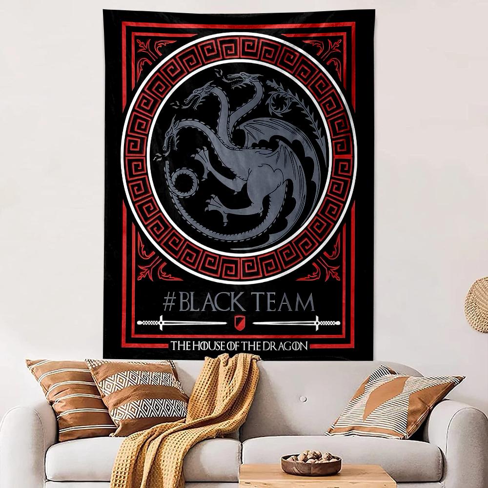 Vertical Tapestry House of Dragon Targaryen Black Team Three Headed Dragon Wall Hanging GOT Fan Gift