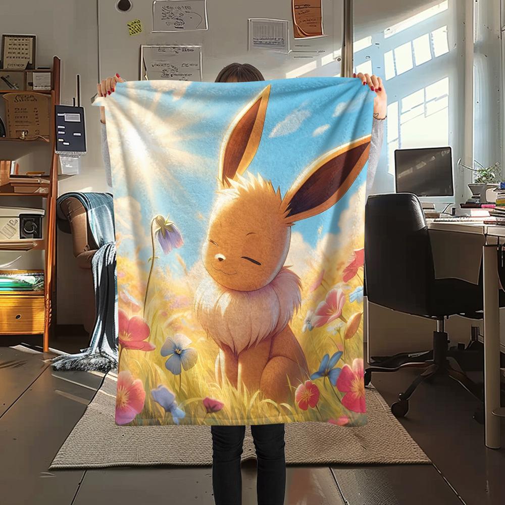 Cute Eevee Print Flannel Blanket, High quality Comfortable for All Seasons, Home Decor, Warmth and Comfort