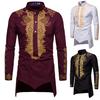 Men Mid-length T-Shirt Vintage Print Long Sleeve Muslim Shirt Man Casual Tee Fashion Tops Plus Size