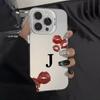 Буква J Сексуальные Губы Красивый Чехол для iPhone 17 16 15 14 13 12 11 Pro/ Max /Plus XR XS Противоударный и Защищающий от Падений Задняя Крышка