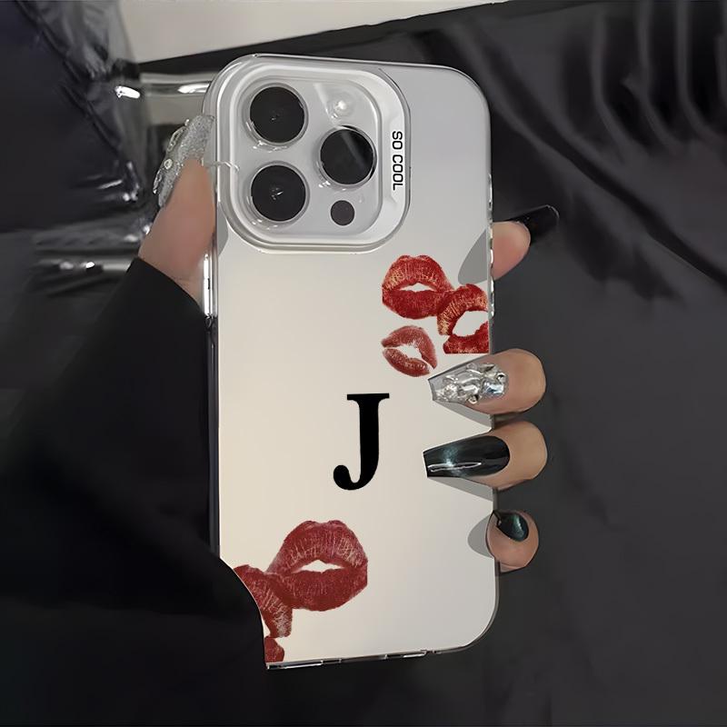 Буква J Сексуальные Губы Красивый Чехол для iPhone 17 16 15 14 13 12 11 Pro/ Max /Plus XR XS Противоударный и Защищающий от Падений Задняя Крышка