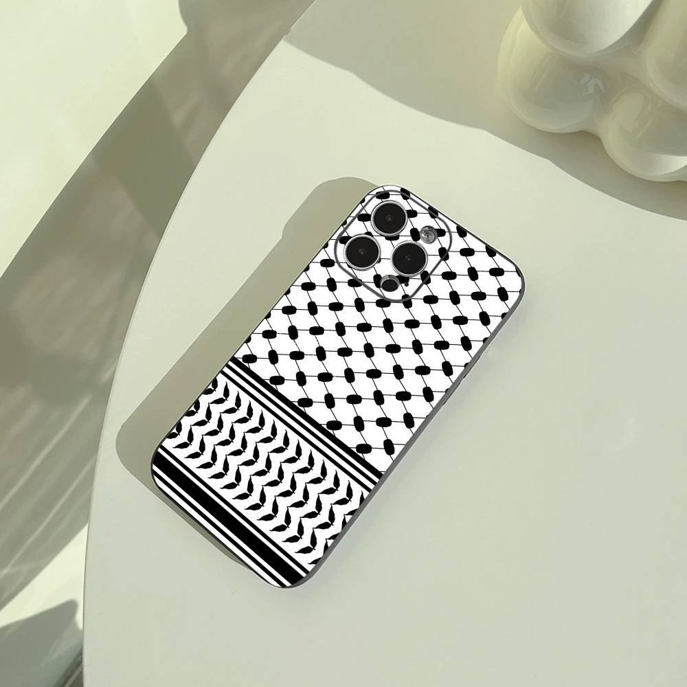 Чехол для телефона с узором палестинской кефии для iPhone 17,16,15,14,13,12,11 Pro Max, Легкий и практичный Мягкий черный чехол