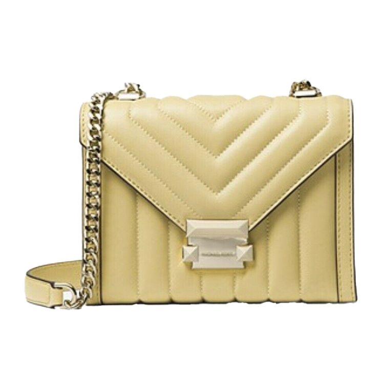 Michael Kors MK Whitney Стеганая Сумка на клапане с цепочкой Минималистичная Кожаная Наплечная Сумка для Повседневной Носки Женские сумки Светло-Желтый 30F8TXIL1T-BUTTERCUP