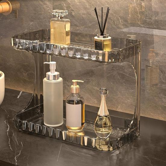 Double Layer Makeup Storage Rack Bathroom Countertop Organizer Large Capacity Perfume Tray Cosmetics Storage Shelf