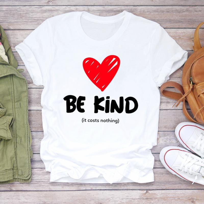 (Asian Size) Women Sweet Letter Trend 90s Casual Short Sleeve T Shirt Fashion Tee Top Clothing Print Ladies Female Graphic T-shirts